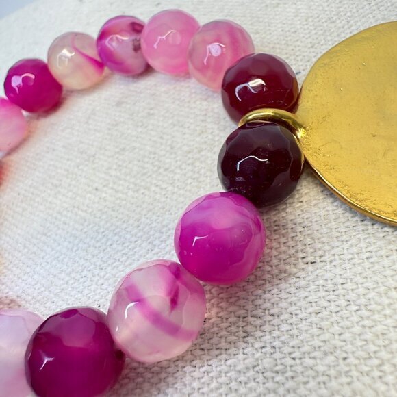 Kenneth Jay Lane Agate Bead Hammered Coin Stretch Bracelet - Picture 8 of 10